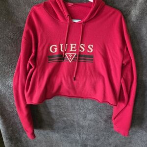 GUESS Vibrant Red Cropped Hoodie